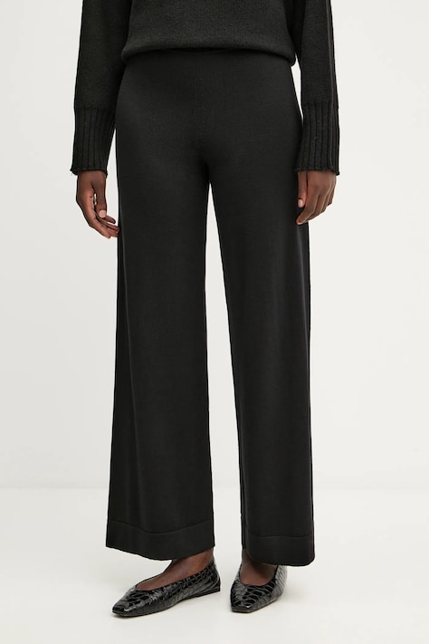 Liviana Conti pantaloni de lână culoarea negru, lat, high waist, CNTA16