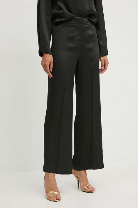Liviana Conti pantaloni femei, culoarea verde, drept, high waist, F4WS64