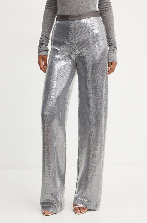 Liviana Conti pantaloni femei, culoarea gri, lat, high waist, L4WQ50