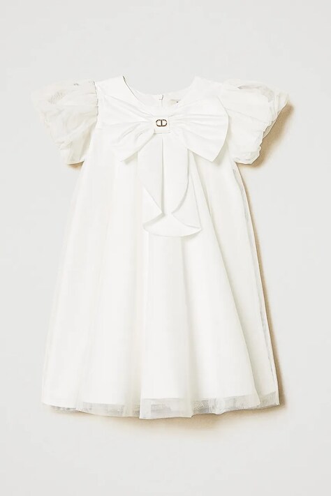 Twinset rochie fete culoarea alb, midi, evazată, 251GJ2QP1