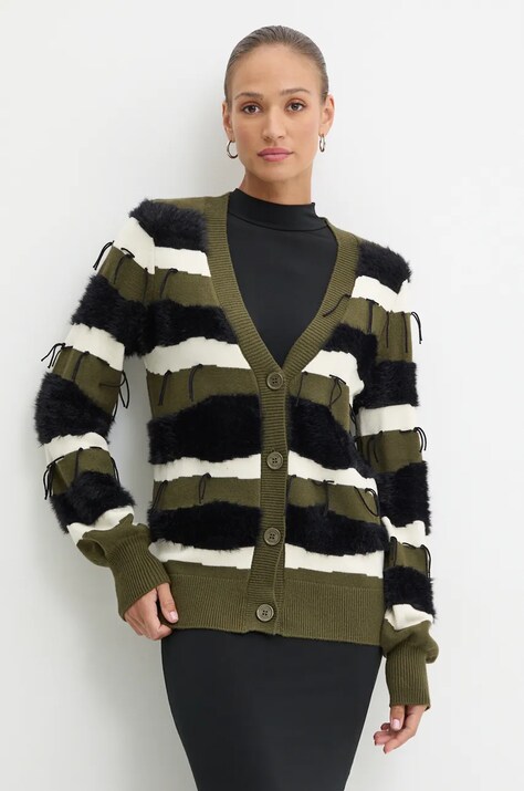 Silvian Heach cardigan MANFRED femei, culoarea verde, light, GPA24078CD
