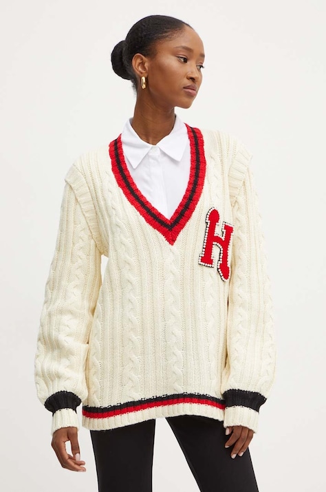 Silvian Heach pulover MALAIKA femei, culoarea bej, GPA24072MA