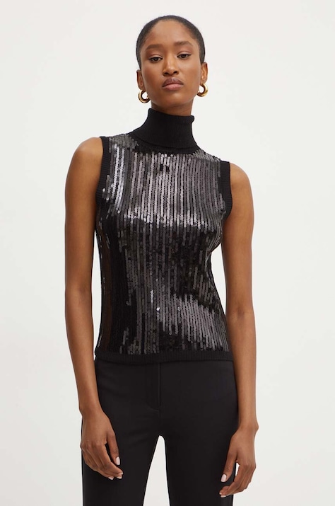 Silvian Heach vesta de lana KOCH culoarea negru, light, cu guler, GPA24274CN