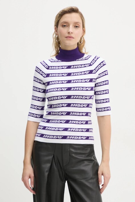 2NDDAY sweter Matt damski kolor biały lekki z półgolfem 2245345404