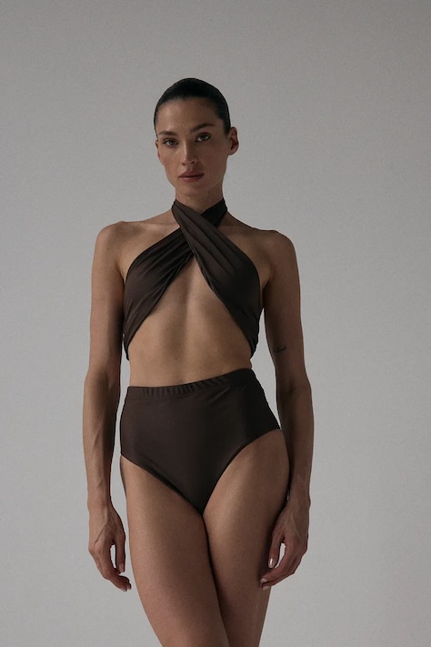 MUUV. biustonosz kąpielowy YAM kolor brązowy miękka miseczka