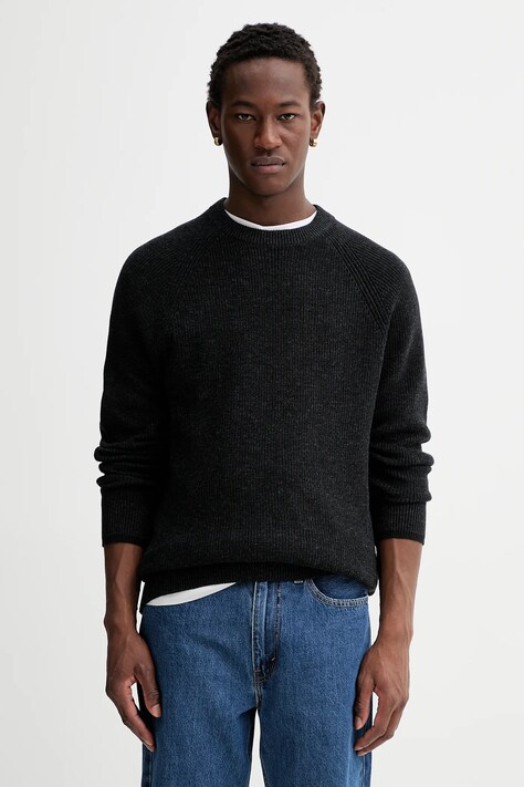 Marc O'Polo sweter z dodatkiem wełny męski kolor czarny lekki 531516060208