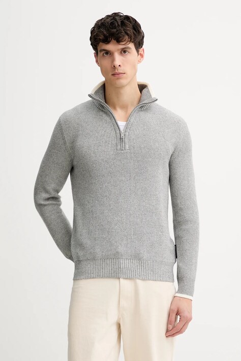 Marc O'Polo sweter z dodatkiem wełny męski kolor szary z półgolfem 531516060370