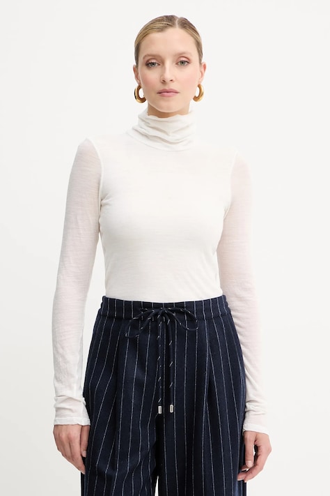 Вълнена блуза с дълги ръкави Liviana Conti в бежово с поло F5WH17