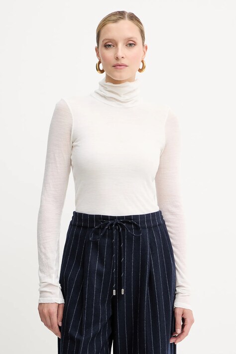 Liviana Conti longsleeve wełniany kolor beżowy z golfem F5WH17