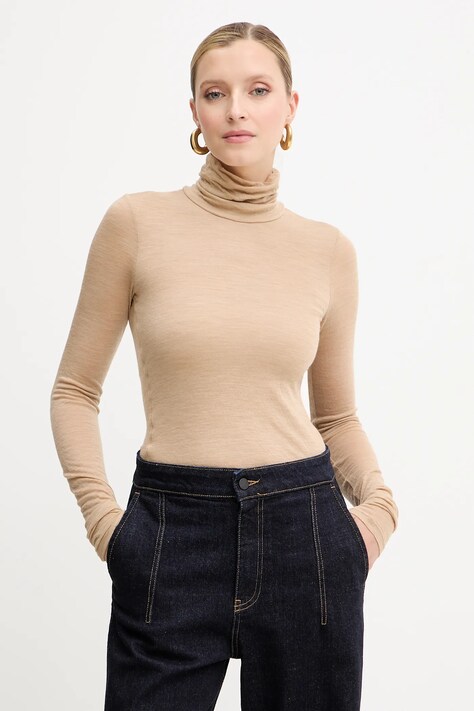 Liviana Conti longsleeve wełniany kolor zielony z golfem F5WH17