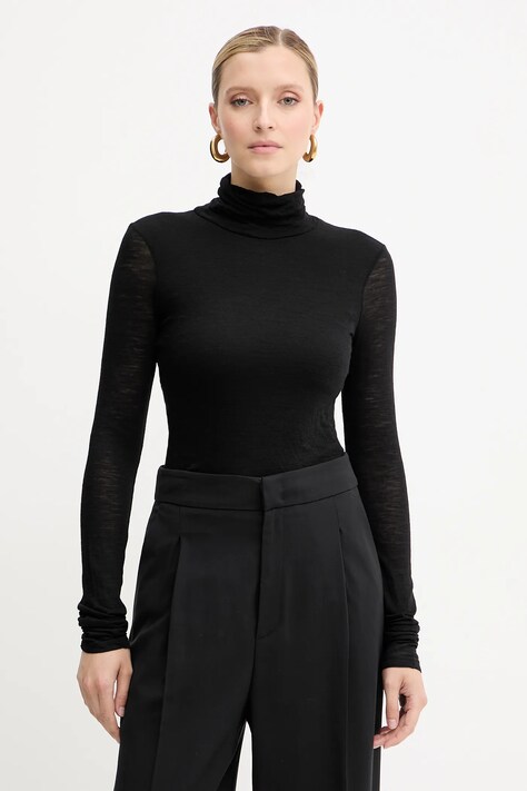Liviana Conti longsleeve wełniany kolor czarny z golfem F5WH17