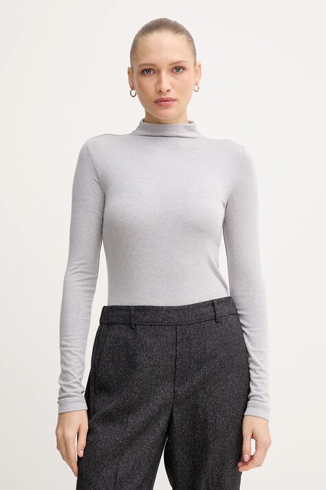 Mos Mosh longsleeve z domieszką wełny PETRI kolor szary z półgolfem 172890
