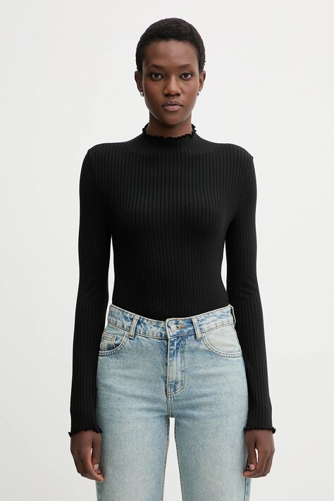 Tričko s dlouhým rukávem Marc O'Polo černá barva, s pologolfem, 5000007536