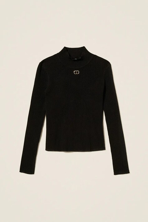 Twinset longsleeve dziecięcy kolor czarny z półgolfem 252GJ3042
