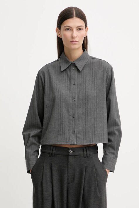 Marc O'Polo koszula damska kolor szary relaxed z kołnierzykiem klasycznym 5000007455