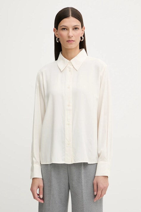 Marc O'Polo koszula damska kolor beżowy regular z kołnierzykiem klasycznym 5000007985