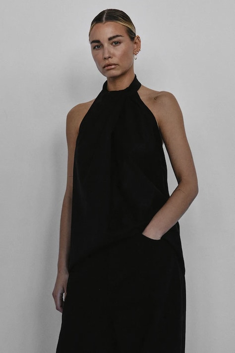 MUUV. bluzka bawełniana MONGES damska kolor czarny gładka