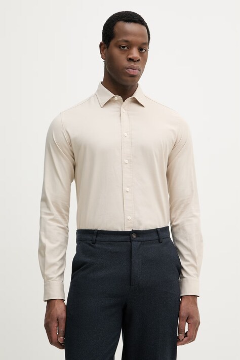 Mos Mosh koszula MARCO męska kolor beżowy regular z kołnierzykiem klasycznym 508090