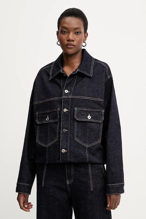 Liviana Conti geacă jeans culoarea bleumarin, de tranzitie, F5WY75