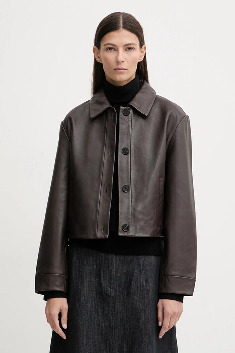 Marc O'Polo kurtka skórzana kolor brązowy przejściowa 510701073011