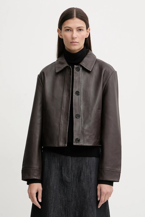 Marc O'Polo kurtka skórzana kolor brązowy przejściowa 510701073011