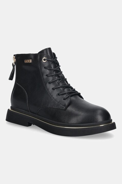 GOE botki skórzane SS2N4101 damskie kolor czarny na płaskim obcasie lekko ocieplone SS2N4101 BLACK GOLD