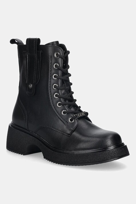 GOE workery skórzane damskie kolor czarny na słupku lekko ocieplone SS2N4125 BLACK