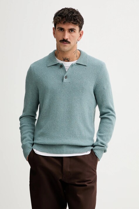 Marc O'Polo sweter z dodatkiem wełny męski kolor niebieski lekki 530506660390