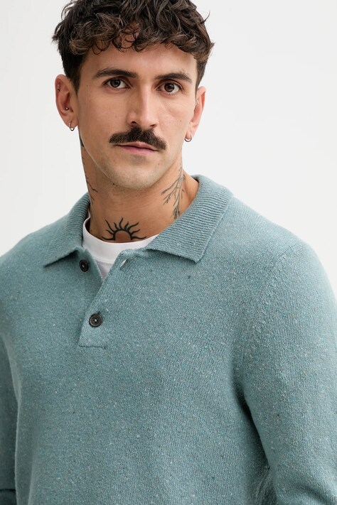 Marc O'Polo sweter z dodatkiem wełny męski kolor niebieski lekki 530506660390