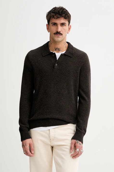 Marc O'Polo sweter z dodatkiem wełny męski kolor brązowy lekki 530506660390