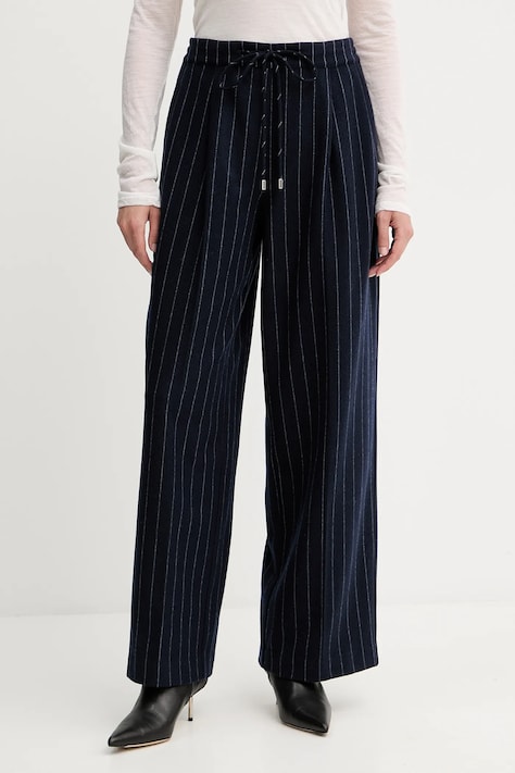 Liviana Conti pantaloni culoarea albastru marin, lat, high waist, F5WL32