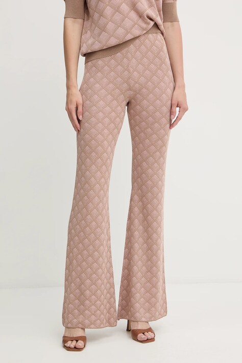 Silvian Heach spodnie z domieszką lnu ARIS damskie kolor różowy dzwony high waist GPA25201PA