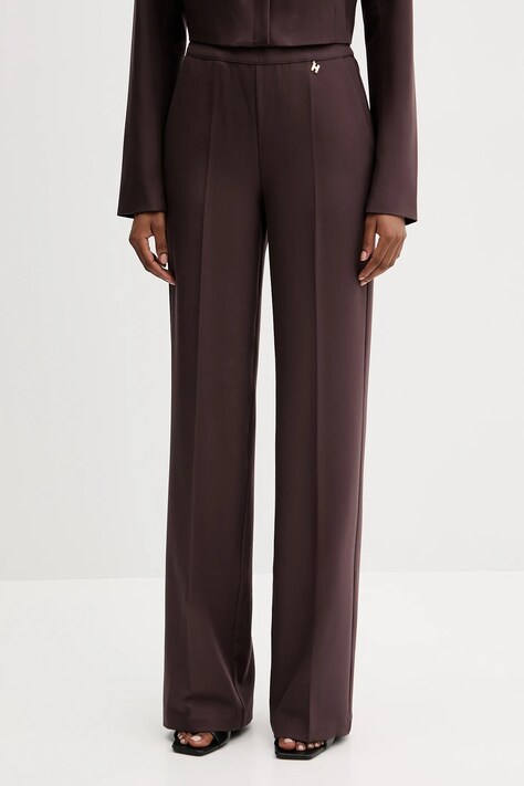 Silvian Heach spodnie FOLEY damskie kolor brązowy szerokie high waist GPA25486PA