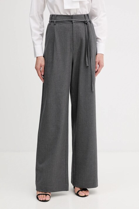 Mos Mosh spodnie LESLIE damskie kolor szary szerokie high waist 174150