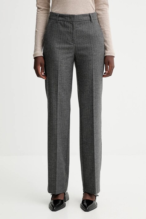 Marc O'Polo spodnie z dodatkiem wełny damskie kolor szary proste high waist 510023710199