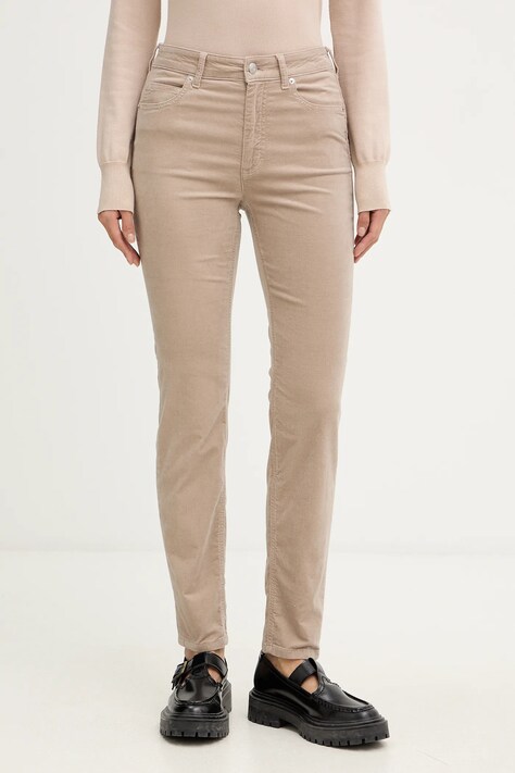 Marc O'Polo spodnie damskie kolor beżowy dopasowane high waist 511096811111