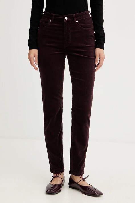 Marc O'Polo spodnie damskie kolor bordowy dopasowane high waist 511096811111