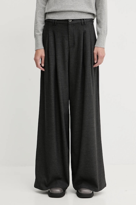 Marc O'Polo spodnie damskie kolor szary szerokie high waist 5000007653