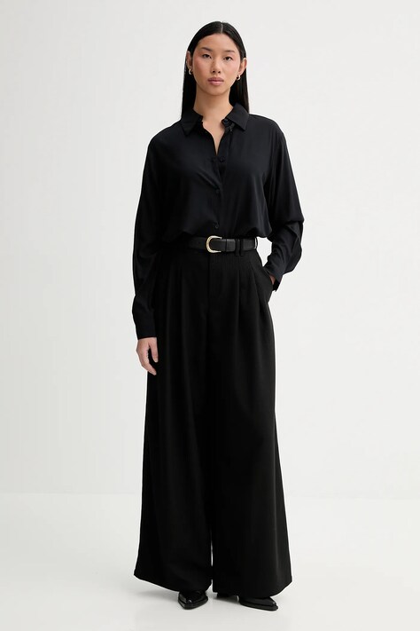 Marc O'Polo spodnie damskie kolor czarny szerokie high waist 5000007912