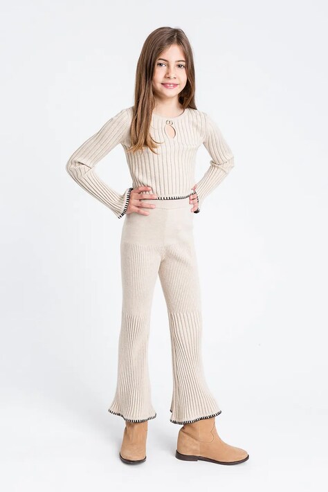 Twinset spodnie dziecięce kolor beżowy gładkie 252GJ3091