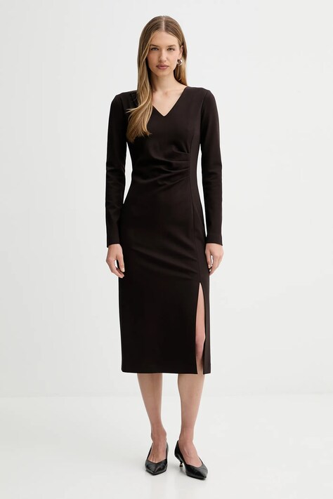 Liviana Conti rochie culoarea maro, midi, drept, L5WI36