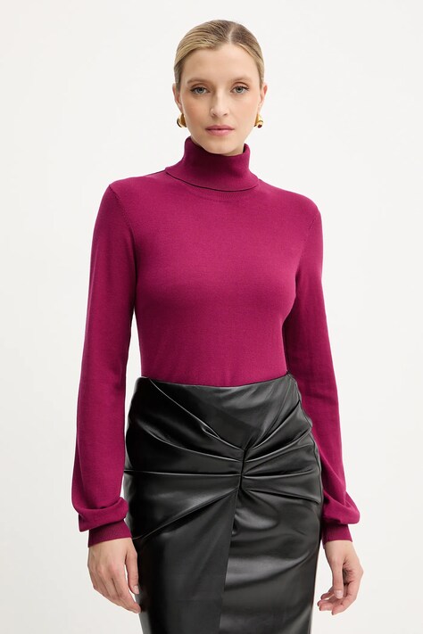 Silvian Heach sweter SESIN damski kolor bordowy lekki z golfem GPA25036LU