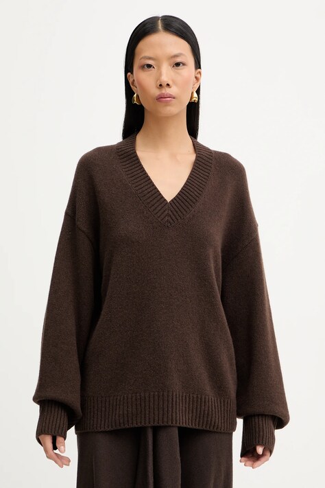 Marc O'Polo sweter z dodatkiem wełny damski kolor brązowy 510609060235