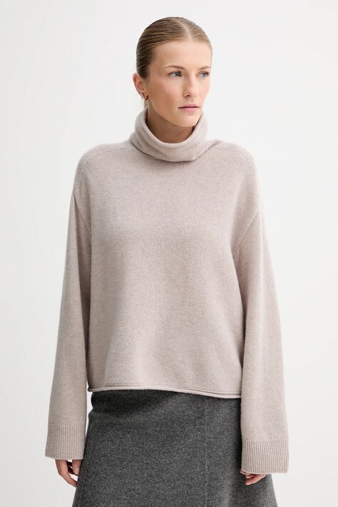 Marc O'Polo sweter z dodatkiem wełny kolor beżowy z golfem 510609060267
