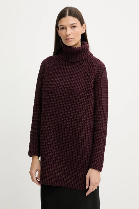 Marc O'Polo sweter damski kolor bordowy ciepły z golfem 5000007659