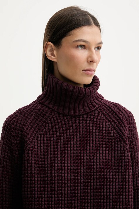 Marc O'Polo sweter damski kolor bordowy ciepły z golfem 5000007659