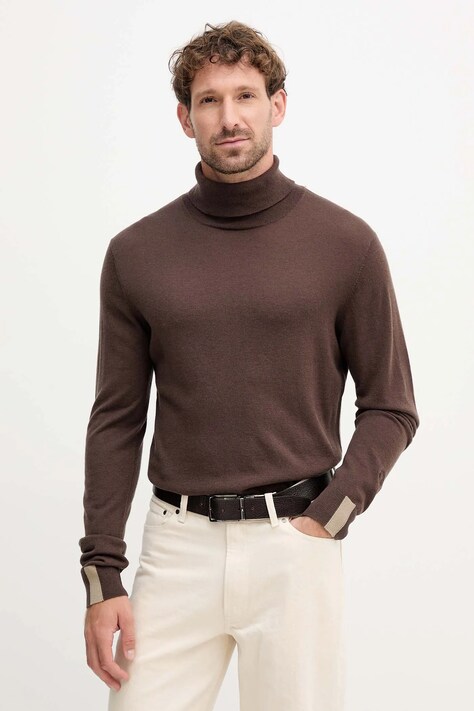 Mos Mosh sweter z dodatkiem wełny ADAM męski kolor brązowy lekki z golferm 503343