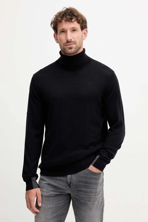 Mos Mosh sweter z dodatkiem wełny ADAM męski kolor czarny lekki z golferm 503343