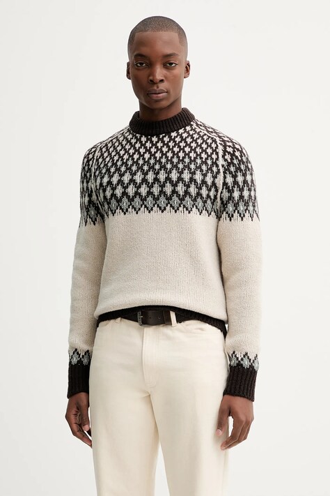 Marc O'Polo sweter z dodatkiem wełny męski kolor beżowy ciepły 530509860194