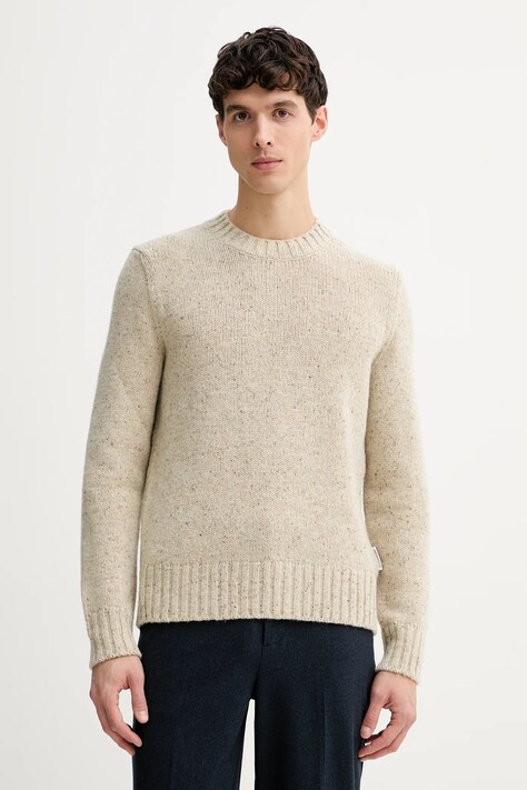 Marc O'Polo sweter z dodatkiem wełny męski kolor beżowy 5000007626